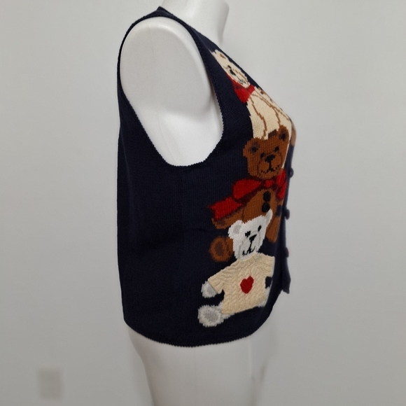 Eagle’s Eye Collectibles 3-D Vintage Grandmacore Teddy Bear V-Neck Knit Vest L - Picture 5 of 12